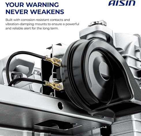 AISIN AFTERMARKET HORAZ-00002 Set of 2 High and Low Dual Tone Electric Snail Horn Universal - Compatible with Passenger Cars, Motorcycles, Trucks, Commercial & Off-Road Vehicles - 110 dB 12V 4A 80mm in Kuwait