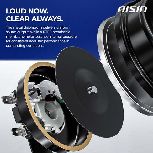 AISIN AFTERMARKET HORAZ-00002 Set of 2 High and Low Dual Tone Electric Snail Horn Universal - Compatible with Passenger Cars, Motorcycles, Trucks, Commercial & Off-Road Vehicles - 110 dB 12V 4A 80mm in Kuwait
