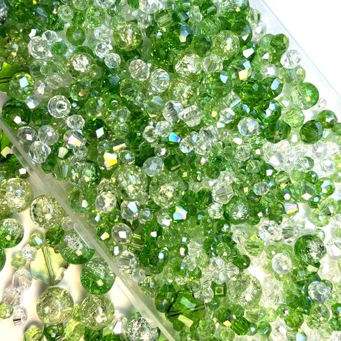 1000pcs Green Glass Beads for Jewelry Making - Assorted Size and Styles (Bicone, Rondelle, Suquare, Four-Leaf Clover, Crackle Round) Craft Crystal Beads for Bracelet Necklace Earring with 1 Box in Saudi Arabia