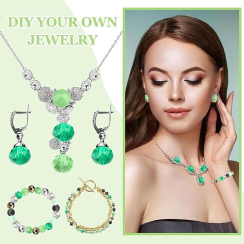 1000pcs Green Glass Beads for Jewelry Making - Assorted Size and Styles (Bicone, Rondelle, Suquare, Four-Leaf Clover, Crackle Round) Craft Crystal Beads for Bracelet Necklace Earring with 1 Box in Saudi Arabia