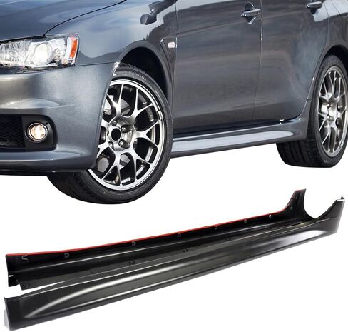 تنانير جانبية متوافقة مع 2008-2015 Mitsubishi Lancer EVO، زوج تمديد التنانير الجانبية قطعتين نمط EVO أسود غير مطلي من IKON MOTORSPORTS، 2009 2010 2011 2012 2013 2014 in Kuwait