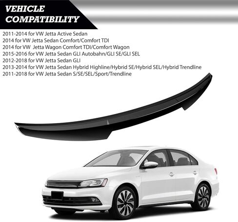 Rear Spoiler Wing Compatible with 2011-2018 for VW Jetta Sedan S/SE/SEL/Sport/Trendline 2011-2014 for VW Jetta Active Sedan 2012-2018 for VW Jetta Sedan GLI Gloss Black Rear Trunk Spoiler in Kuwait