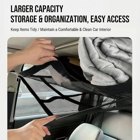 Upgrade Car Ceiling Cargo Net Pocket, 35.43" x 25.59" Double-Layer Car Roof Storage Organizer, Overhead Net for Truck, SUV & Van Camping, Travel Road Trips, Van Life Essentials in Kuwait