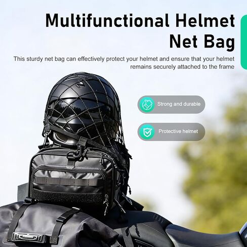 Motorcycle Helmet Cargo Net, Double Layer 13.78" x 13.78" Elastic Mesh, 8 Heavy Duty Adjustable Hooks Helmet Luggage Net, Universal for Motorcycle ATV Scooter (Black) in Saudi Arabia