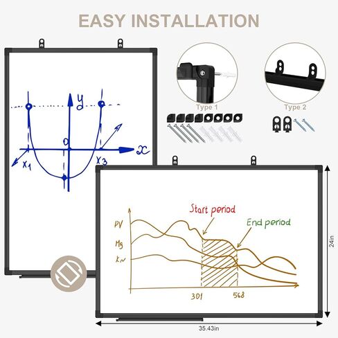 XBoard Magnetic Dry Erase Board/Whiteboard 36 X 24 Inches, White Board with Black Aluminum Frame for Home, Office, School in Saudi Arabia