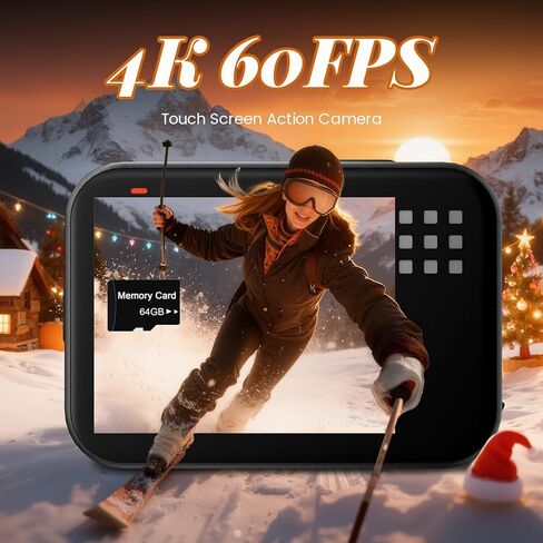 4K 30FPS Action Camera with 64G SD Card,131FT Waterproof Camera, WiFi Underwater Camera 20MP, Helmet Camera with Remote Control, 170° Sports Camera, Vlogging Camera with Mounting Kit in Saudi Arabia