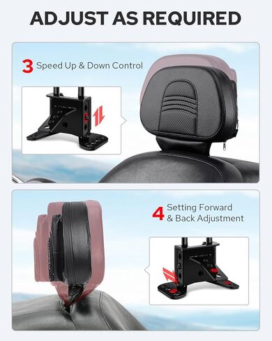 Benlari Rider Driver Backrest, Detachable Adjustable Plug-in Driver Rider Backrest Pad Fit for Harley Davidson Touring Street Glide Road Glide Electra Glide Road King CVO 1988-2024, Black in Kuwait
