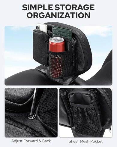 Benlari Rider Driver Backrest, Detachable Adjustable Plug-in Driver Rider Backrest Pad Fit for Harley Davidson Touring Street Glide Road Glide Electra Glide Road King CVO 1988-2024, Black in Kuwait