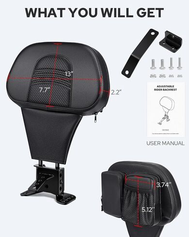 Benlari Rider Driver Backrest, Detachable Adjustable Plug-in Driver Rider Backrest Pad Fit for Harley Davidson Touring Street Glide Road Glide Electra Glide Road King CVO 1988-2024, Black in Kuwait