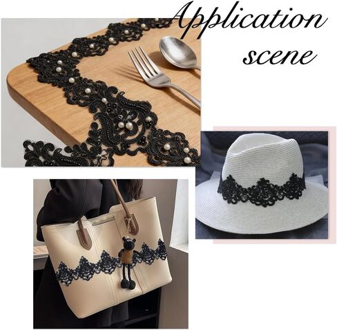 5Yards Black Embroidery Lace Trim Venice Lace Trim Polyester Embroidery Scalloped Trims Embroidered Flower Ribbon Bead Wave Pattern Ribbons for Sewing Wedding Dress Embellishment Home Decor in Saudi Arabia