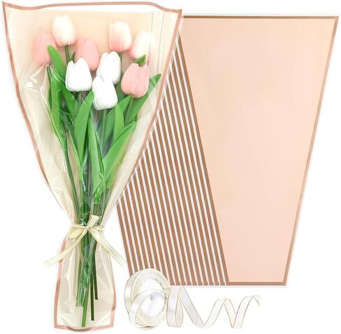 Wzifyf 50 PACK Flower Bags for Bouquets Flower Bouquet Holders Rose Gold Floral Wrapping Paper flower Sleeves Build Your Own Bouquet Bar with 72 Ft Ribbons for Valentine's Day Packaging Supplies in Saudi Arabia