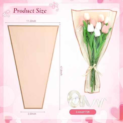 Wzifyf 50 PACK Flower Bags for Bouquets Flower Bouquet Holders Rose Gold Floral Wrapping Paper flower Sleeves Build Your Own Bouquet Bar with 72 Ft Ribbons for Valentine's Day Packaging Supplies in Saudi Arabia