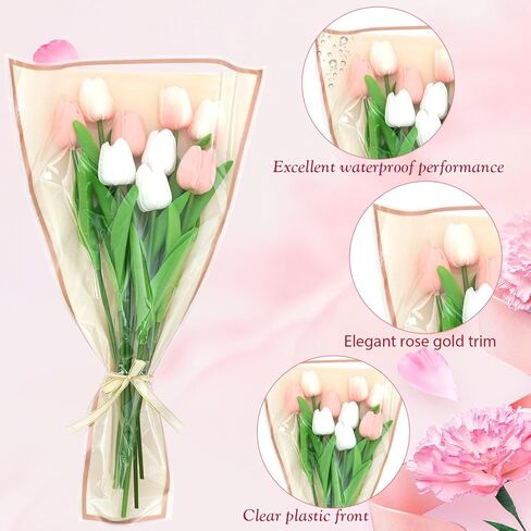 Wzifyf 50 PACK Flower Bags for Bouquets Flower Bouquet Holders Rose Gold Floral Wrapping Paper flower Sleeves Build Your Own Bouquet Bar with 72 Ft Ribbons for Valentine's Day Packaging Supplies in Saudi Arabia