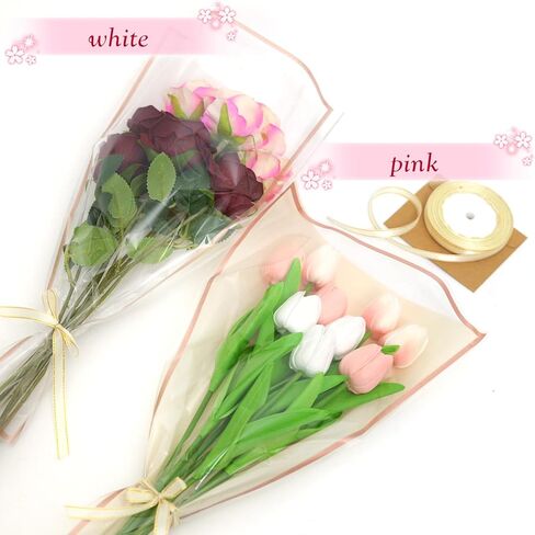 Wzifyf 50 PACK Flower Bags for Bouquets Flower Bouquet Holders Rose Gold Floral Wrapping Paper flower Sleeves Build Your Own Bouquet Bar with 72 Ft Ribbons for Valentine's Day Packaging Supplies in Saudi Arabia
