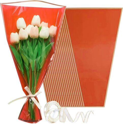 Wzifyf 50 PACK Flower Bags for Bouquets Flower Bouquet Holders Rose Gold Floral Wrapping Paper flower Sleeves Build Your Own Bouquet Bar with 72 Ft Ribbons for Valentine's Day Packaging Supplies in Saudi Arabia