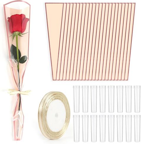 Wzifyf 50 PACK Flower Bags for Bouquets Flower Bouquet Holders Rose Gold Floral Wrapping Paper flower Sleeves Build Your Own Bouquet Bar with 72 Ft Ribbons for Valentine's Day Packaging Supplies in Saudi Arabia