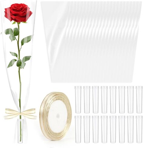 Wzifyf 50 PACK Flower Bags for Bouquets Flower Bouquet Holders Rose Gold Floral Wrapping Paper flower Sleeves Build Your Own Bouquet Bar with 72 Ft Ribbons for Valentine's Day Packaging Supplies in Saudi Arabia