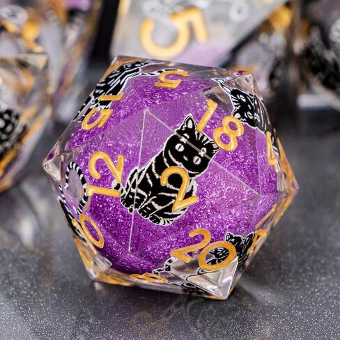 DND Cat Dice 7PCS Polyhedral Sharp Edge Dice Set with Gift Case for Dungeons Dragons Role Playing Game, RPG Resin D and D Dice D6 D8 D10 D12 D20 D% (Gold Purple) in Saudi Arabia