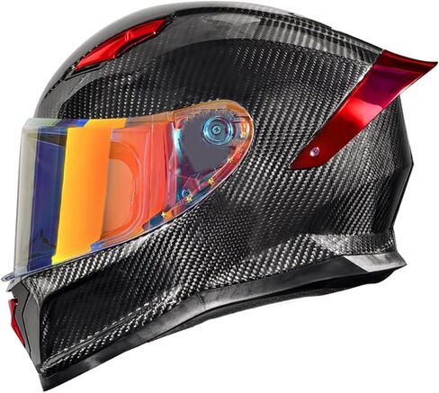 Motorcycle Carbon Fiber Full Face Helmets, with Spoiler Sport Touring Street Moped Scooter Chopper ATV Snowmobile Motorcycle Helmet, DOT Approved in Saudi Arabia