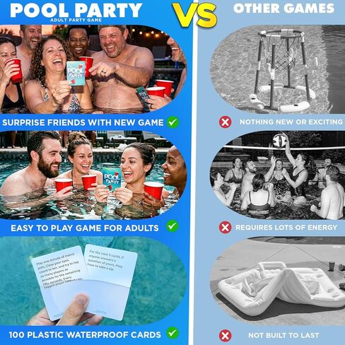 Pool Party Adult Party Game, Waterproof Card Game for Adults, Fun Pool Games for Adult, Best Pool Toys and Pool Accessories for Summer, 100 Cards in Kuwait