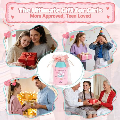 Slumber Party Games for Girls Ages 8-12 10-14 - Fun Sleepover Activities & Board Games for Teens - 60 Truths and Dares Question or Challenge Game - Birthday Gift for Tween Girls (Pink) in Saudi Arabia