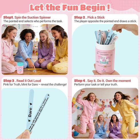 Slumber Party Games for Girls Ages 8-12 10-14 - Fun Sleepover Activities & Board Games for Teens - 60 Truths and Dares Question or Challenge Game - Birthday Gift for Tween Girls (Pink) in Saudi Arabia