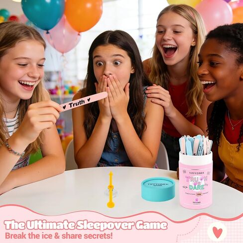 Slumber Party Games for Girls Ages 8-12 10-14 - Fun Sleepover Activities & Board Games for Teens - 60 Truths and Dares Question or Challenge Game - Birthday Gift for Tween Girls (Pink) in Saudi Arabia