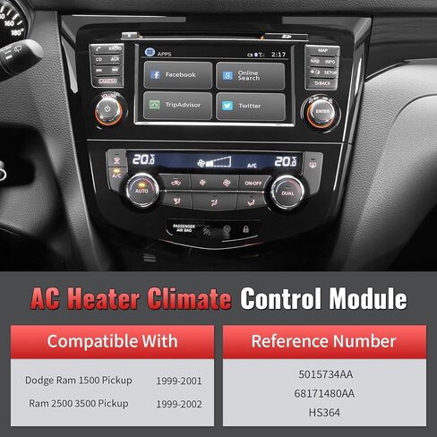 Climate Control Module Panel Compatible with Dodge Ram 1500 Pickup1999-2001, Ram 2500 3500 Pickup 1999-2002, A/C Heater Control Replacement Without Power Mirrors Replace 68171480AA 5015734AA HS364 in Saudi Arabia