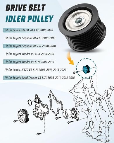 بكرة تباطؤ حزام التوقيت تناسب Toyota Tundra 2007-2021 Sequoia 2008-2017 Land Cruiser 2008-2011 2013-2021، بكرة شد اعوج، استبدال 1660338010 1660338011 in Kuwait