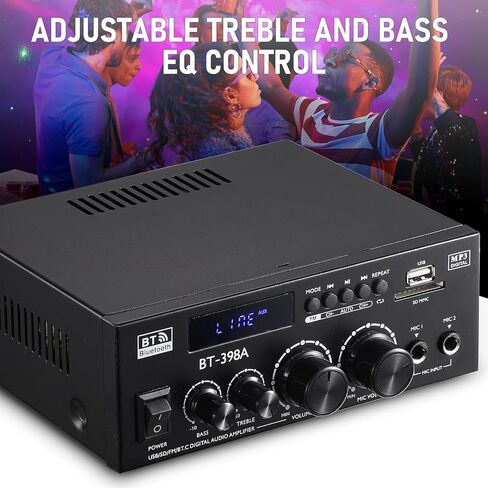 AK-390 2.0CH Stereo Amplifier, Max 400W HiFi Stereo Amplifier, Bluetooth 5.0 Home Audio Power Amplifier with MIC/RCA/USB/SD/FM for Car Home Karaoke Bar Garage, Remote Control & Power Adapter in Saudi Arabia