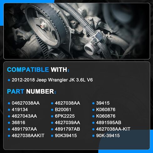 مجموعة شد حزام المحرك AUCERAMIC 4627038AA-KIT مناسبة لـ 2012 2013 2014 2015 2016 2017 2018 Jeep Wrangler JK 3.6L V6 استبدال 90K-39415 4627038AA مجموعة شداد الحزام مع بكرة in Kuwait
