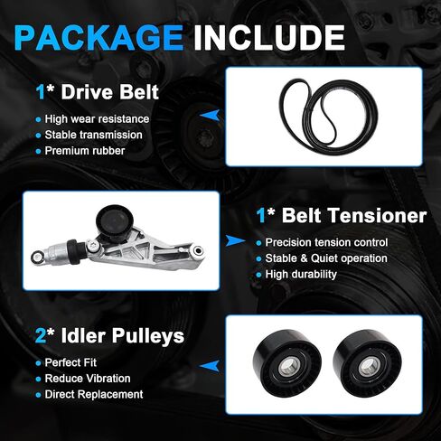 مجموعة شد حزام المحرك AUCERAMIC 4627038AA-KIT مناسبة لـ 2012 2013 2014 2015 2016 2017 2018 Jeep Wrangler JK 3.6L V6 استبدال 90K-39415 4627038AA مجموعة شداد الحزام مع بكرة in Kuwait