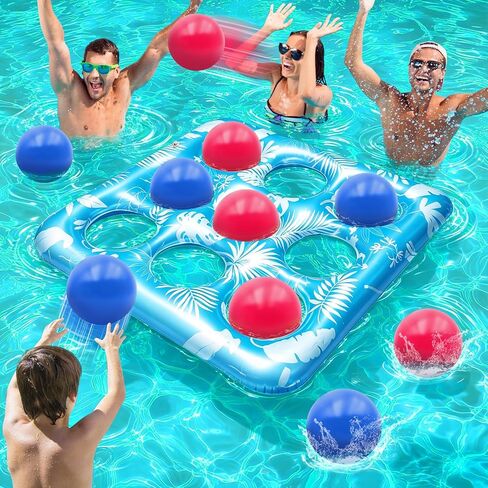 Intoypad Pool Toys for Kids Adults, Tropical Leaves Inflatable Swimming Pool Tic Tac Toe Game with 10 Balls Fun Summer Party Lake Above Ground Float Game Water Ball Toys for Kids Teens Adult （Blue in Saudi Arabia