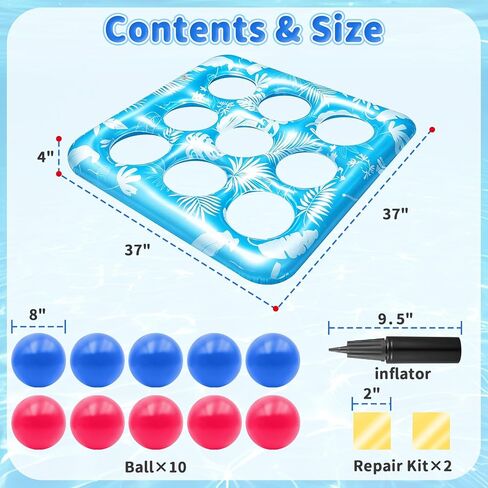 Intoypad Pool Toys for Kids Adults, Tropical Leaves Inflatable Swimming Pool Tic Tac Toe Game with 10 Balls Fun Summer Party Lake Above Ground Float Game Water Ball Toys for Kids Teens Adult （Blue in Saudi Arabia