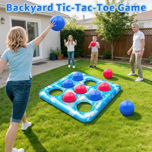 Intoypad Pool Toys for Kids Adults, Tropical Leaves Inflatable Swimming Pool Tic Tac Toe Game with 10 Balls Fun Summer Party Lake Above Ground Float Game Water Ball Toys for Kids Teens Adult （Blue in Saudi Arabia