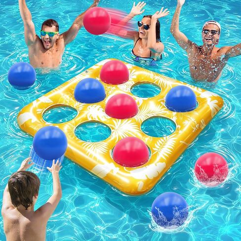 Intoypad Pool Toys for Kids Adults, Tropical Leaves Inflatable Swimming Pool Tic Tac Toe Game with 10 Balls Fun Summer Party Lake Above Ground Float Game Water Ball Toys for Kids Teens Adult （Blue in Saudi Arabia