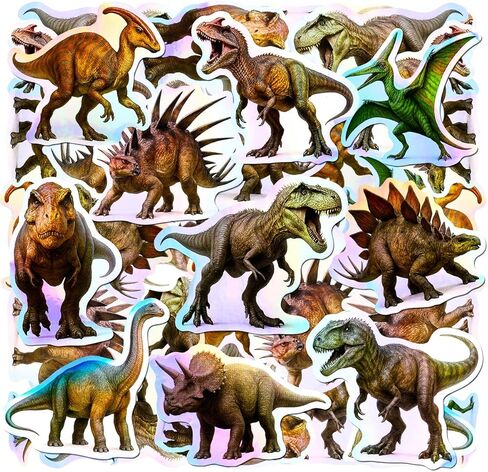 100pcs Holographic Dinosaur Waterproof Vinyl Stickers - Cool Dino Decor & Party Favors for Laptop, Water Bottle, Classroom in Saudi Arabia
