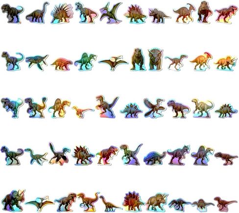 100pcs Holographic Dinosaur Waterproof Vinyl Stickers - Cool Dino Decor & Party Favors for Laptop, Water Bottle, Classroom in Saudi Arabia