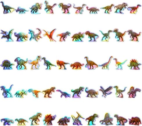 100pcs Holographic Dinosaur Waterproof Vinyl Stickers - Cool Dino Decor & Party Favors for Laptop, Water Bottle, Classroom in Saudi Arabia
