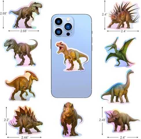 100pcs Holographic Dinosaur Waterproof Vinyl Stickers - Cool Dino Decor & Party Favors for Laptop, Water Bottle, Classroom in Saudi Arabia
