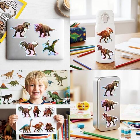 100pcs Holographic Dinosaur Waterproof Vinyl Stickers - Cool Dino Decor & Party Favors for Laptop, Water Bottle, Classroom in Saudi Arabia
