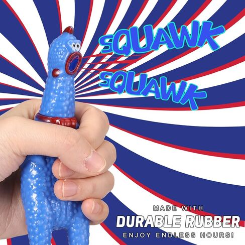 Soulchen 24 حزمة من الدجاج المطاطي الوطني باللون الأحمر والأزرق والأبيض في الرابع من يوليو، يلقي العرض بالجملة للحفلات مقاس 6.3 بوصة 250 دجاجة صراخ لحفلة عيد الاستقلال هدية جديدة مزحة in Kuwait
