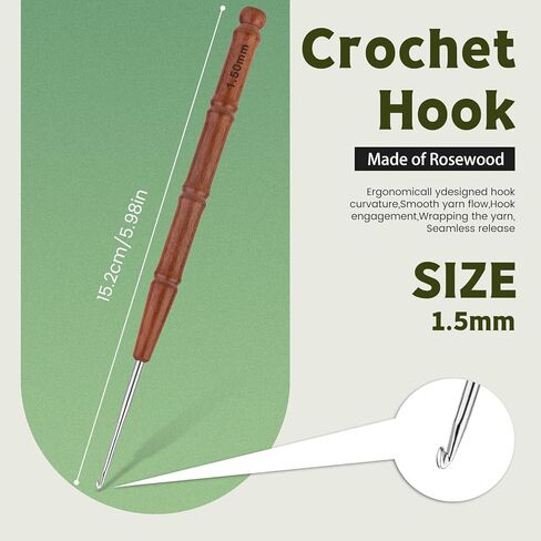 Wuadua 1.5mm Crochet Hook, Ergonomic Crochet Hook with Wooden Handle, Crochet Needle for Arthritic, Ideal for Lace Thread, Micro Crochet Hooks Perfect for Miniature Delicate Items in Saudi Arabia