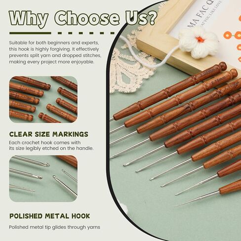 Wuadua 1.5mm Crochet Hook, Ergonomic Crochet Hook with Wooden Handle, Crochet Needle for Arthritic, Ideal for Lace Thread, Micro Crochet Hooks Perfect for Miniature Delicate Items in Saudi Arabia