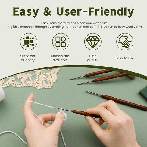 Wuadua 1.5mm Crochet Hook, Ergonomic Crochet Hook with Wooden Handle, Crochet Needle for Arthritic, Ideal for Lace Thread, Micro Crochet Hooks Perfect for Miniature Delicate Items in Saudi Arabia