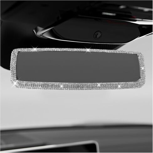 Bling Car Rear View Mirror, Clip-On Auto Rearview Mirror Stylish Decoration with Crystal Diamonds, Panoramic HD Glass Vehicle Interior Rear View Mirrors for Women Girls (Black) in Kuwait