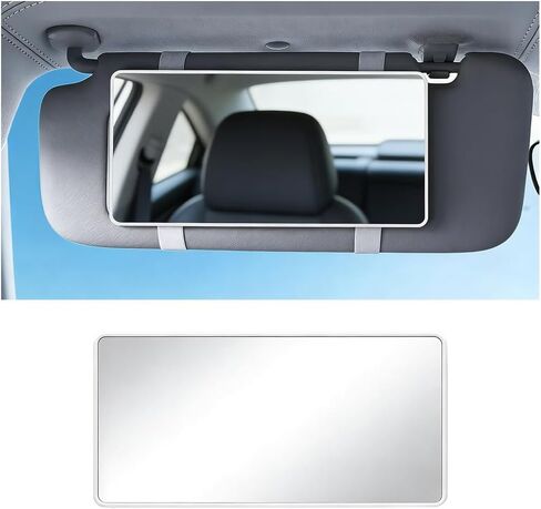 Car Sun Visor Vanity Mirror, Shatter Proof Vehicle Cosmetic Makeup Mirror with Straps, Automotive Interior Sun-Shading Glasses for Women Girls, Universal for Sedan RV Truck (White) in Saudi Arabia
