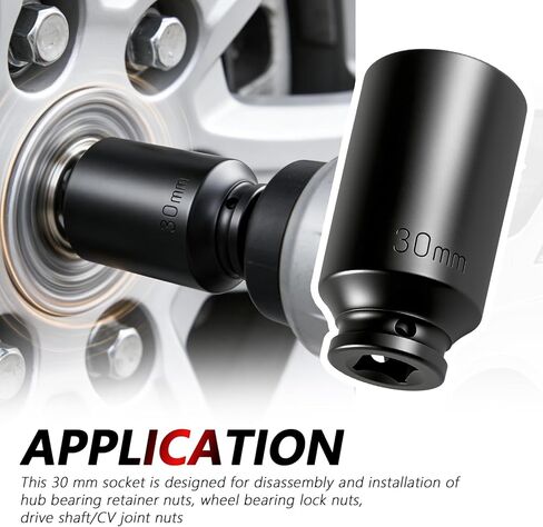 30mm Socket 1/2" Drive,Anti-Slip 12-Point Deep Impact Socket for Hub & Axle Nut Quick Removal by Impact Wrench,Universal Professional Axle Nut Sockets as Automotive Tools in Kuwait