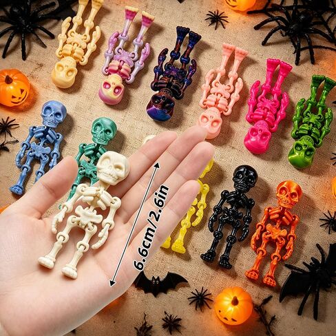 Mini Skeleton Figures 3D Printed - 30PCS Random Color Posable Tiny Skeleton Toys, Halloween Party Favors, Miniature Decor & Craft Supplies for DIY Projects in Saudi Arabia