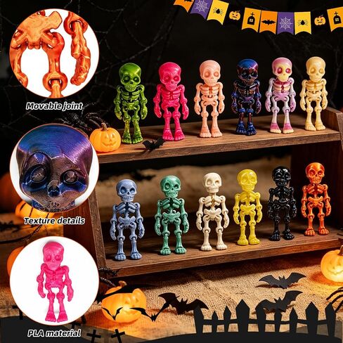 Mini Skeleton Figures 3D Printed - 30PCS Random Color Posable Tiny Skeleton Toys, Halloween Party Favors, Miniature Decor & Craft Supplies for DIY Projects in Saudi Arabia